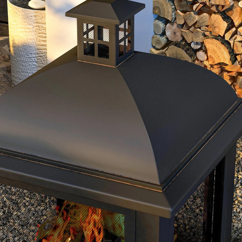 Wood-Burning Fire Pit, Chimney Style Firepit with Poker, 26" x 26", Black