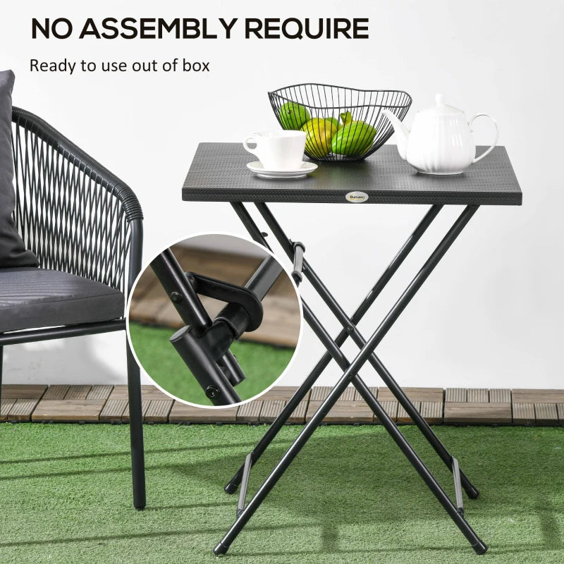 Folding Coffee Table, Folding Patio Table, Square Small Side Table with Metal Plate Top, 23.6" x 23.6", Black