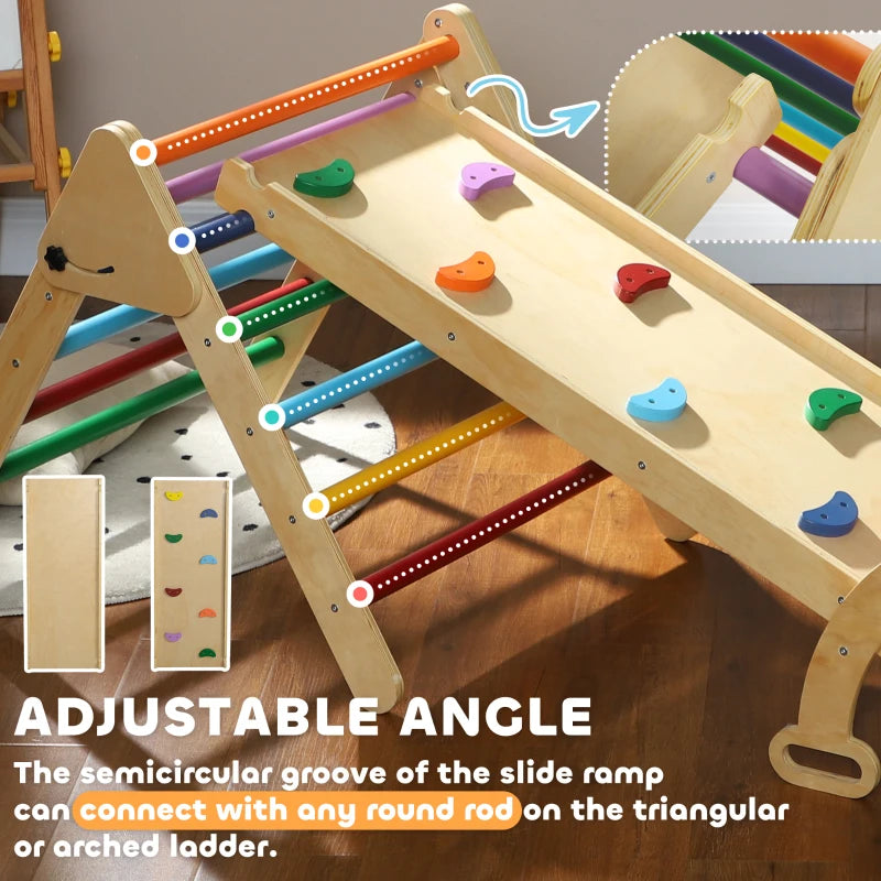 Qaba 5 in 1 Pikler Triangle Set with Ladder, Ramp, Arch, for 18-48 months, Multicolour