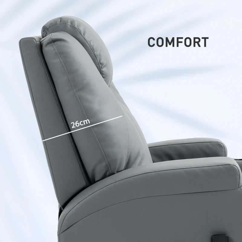 Massage Recliner Chair Leather Swivel Rocker Manual Reclining Chair with 8 Vibration Points, Cup Holders, Light Grey