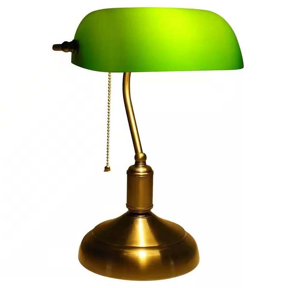 Antique Brass Bankers Lamp Desk Light Table Lamp with Green Glass Shade - Free Shipping 