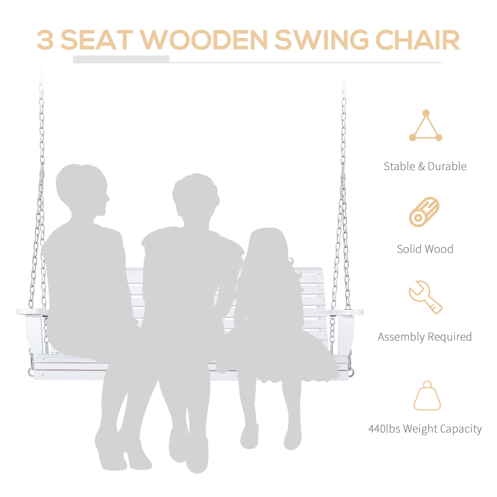 Outsunny 2 to 3 Seater Porch Swing Wood Patio Swing Chair Swing Bench with Foldable Table, Cup Holders, Steel Chains Garden, Patio 