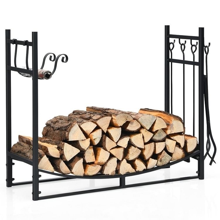 Indoor/Outdoor Heavy Duty Steel Firewood Storage w/ Kindling Holders, Shovel - Free Shipping