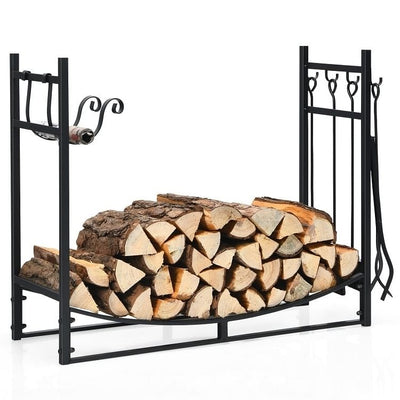 Indoor/Outdoor Heavy Duty Steel Firewood Storage w/ Kindling Holders, Shovel - Free Shipping 
