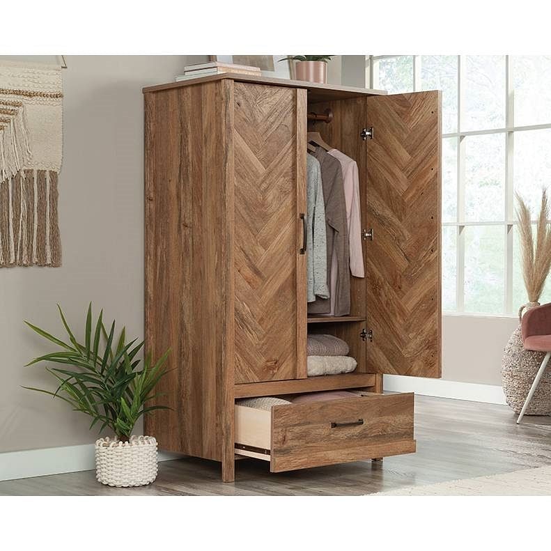 FarmHouse Rustic Herringbone 1 Drawer Garment Rod Wardrobe Armoire - Free Shipping 