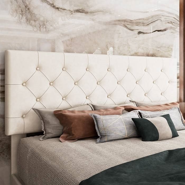 Queen White Faux Leather Upholstered Platform Bed with Button-Tufted Headboard - Free Shipping