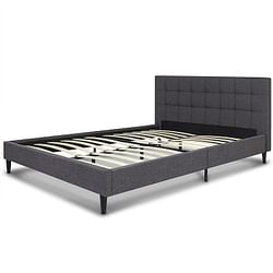 Full size Grey Mid-Century Modern Upholstered Platform Bed Frame with Headboard - Free Shipping 