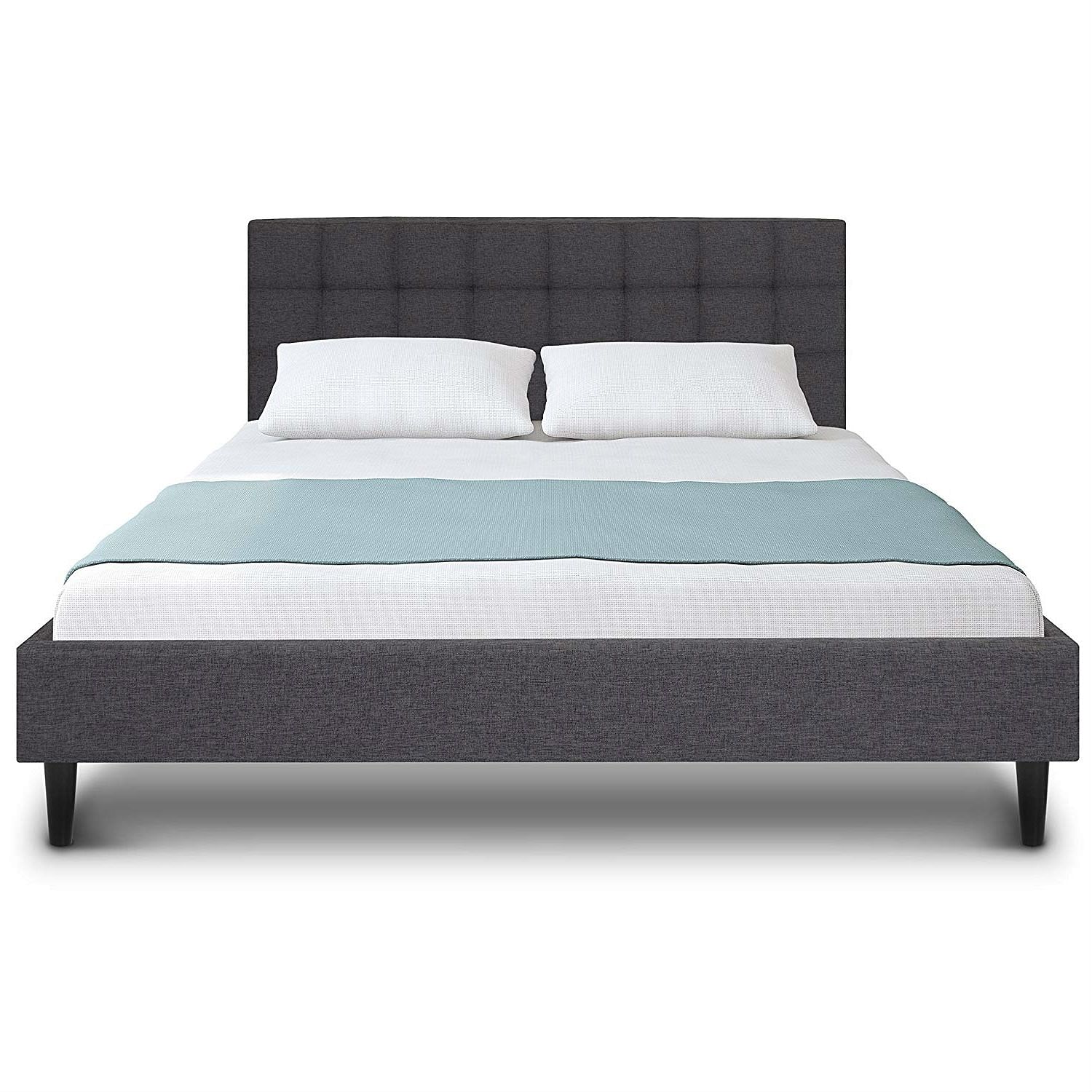 Full size Grey Mid-Century Modern Upholstered Platform Bed Frame with Headboard - Free Shipping