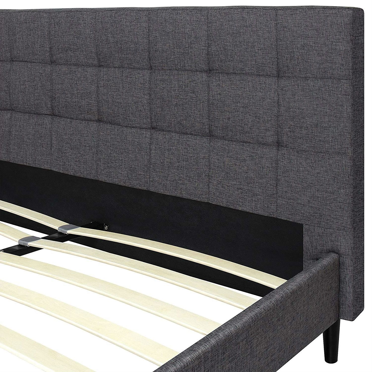 Full size Grey Mid-Century Modern Upholstered Platform Bed Frame with Headboard - Free Shipping