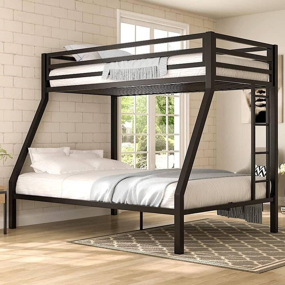 Twin over Full Modern Metal Bunk Bed in Matte Black Finish - Free Shipping