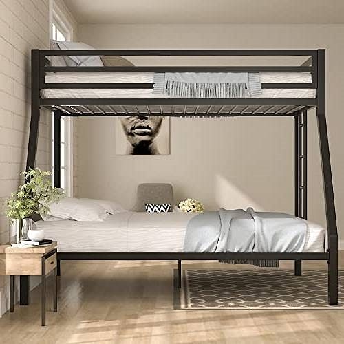 Twin over Full Modern Metal Bunk Bed in Matte Black Finish - Free Shipping