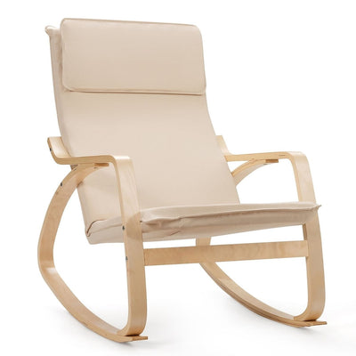 Farmhouse Beige/Natural Linen Upholstered Rocking Chair - Free Shipping 