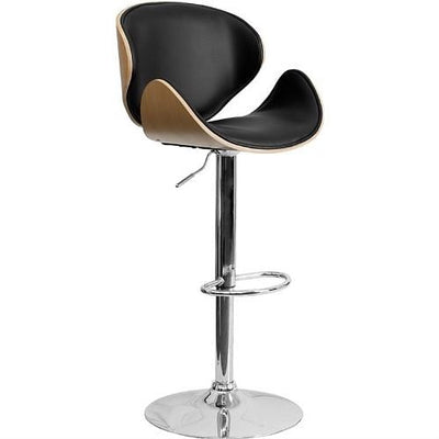 Modern Adjustable Height Barstool with Curved Black Vinyl Seat & Back - Free Shipping 