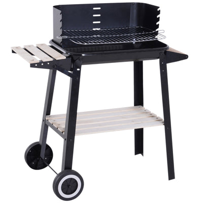 Outsunny Charcoal BBQ Grill Trolley with Side Trays & Storage - Outdoor Patio Garden Smoker, Heating, Portable with Wheels 