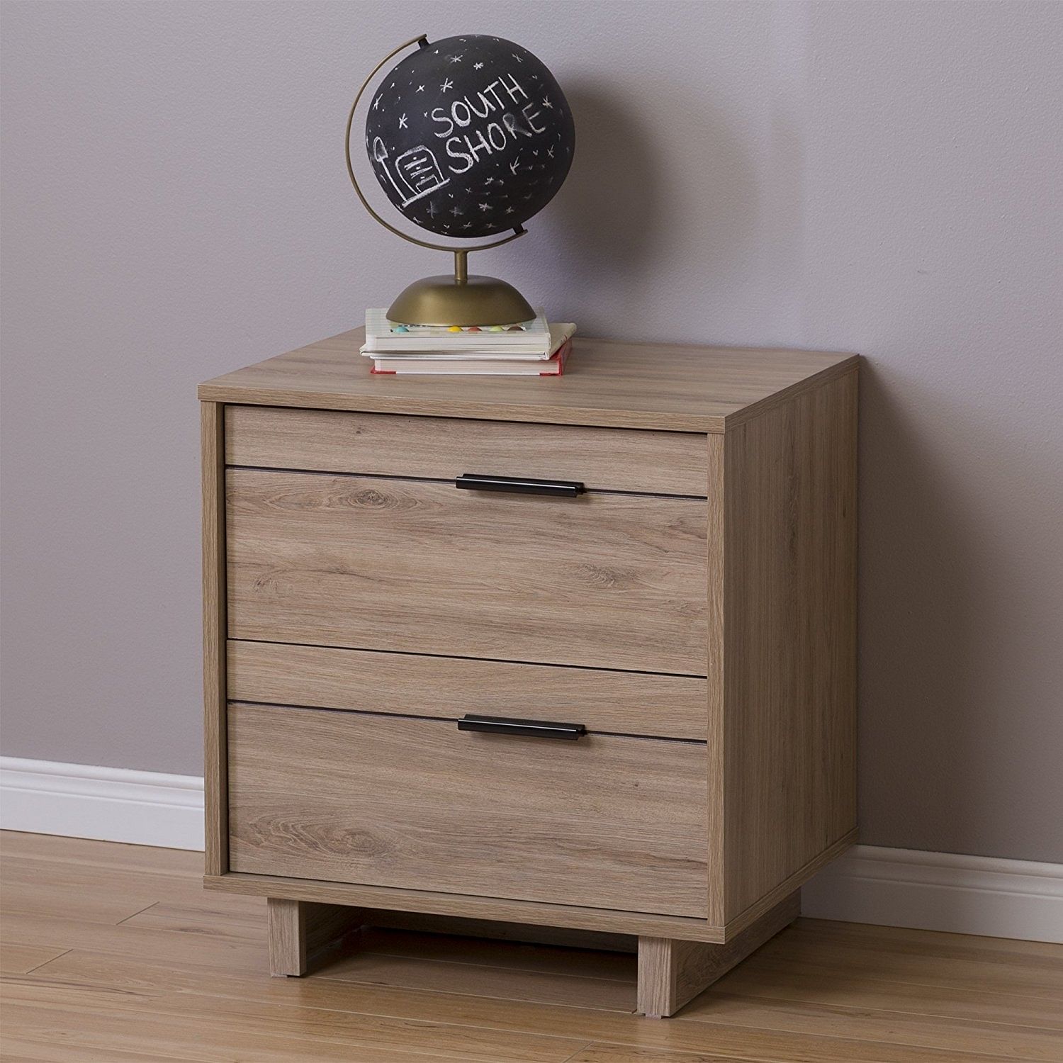 Modern 2-Drawer End Table Nightstand in Light Oak Wood Finish - Free Shipping