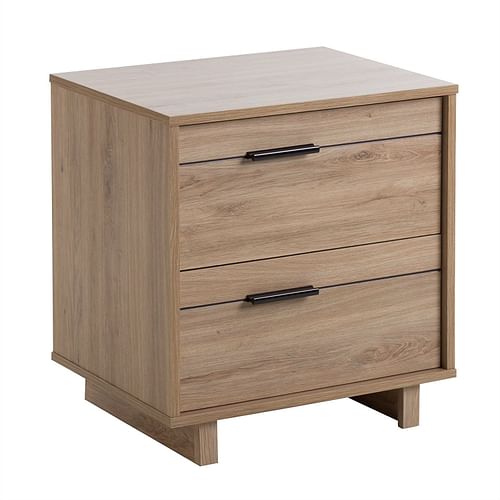 Modern 2-Drawer End Table Nightstand in Light Oak Wood Finish - Free Shipping