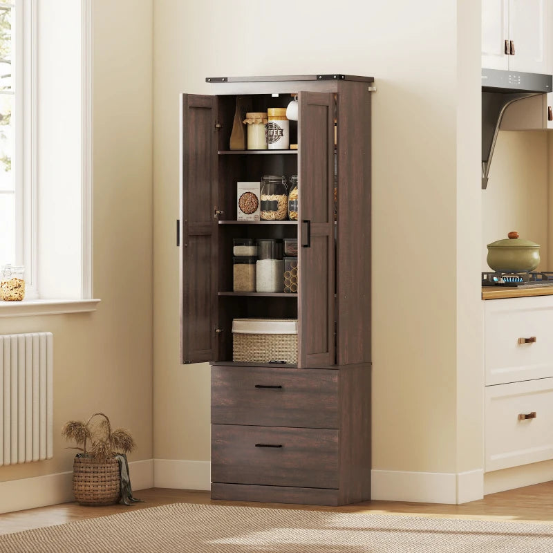 67" Tall Kitchen Pantry Storage Cabinet, Kitchen Pantry Cabinet with Doors, Drawers and Adjustable Shelves
