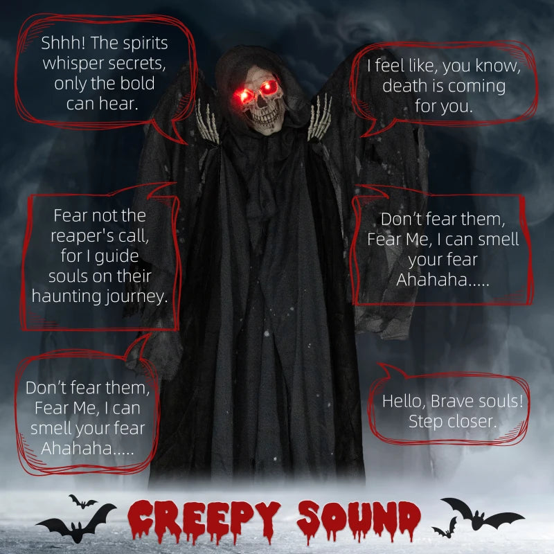 HOMCOM 6.4' Life-Size Winged Grim Reaper – Animated Halloween Decoration, Light-Up Eyes 