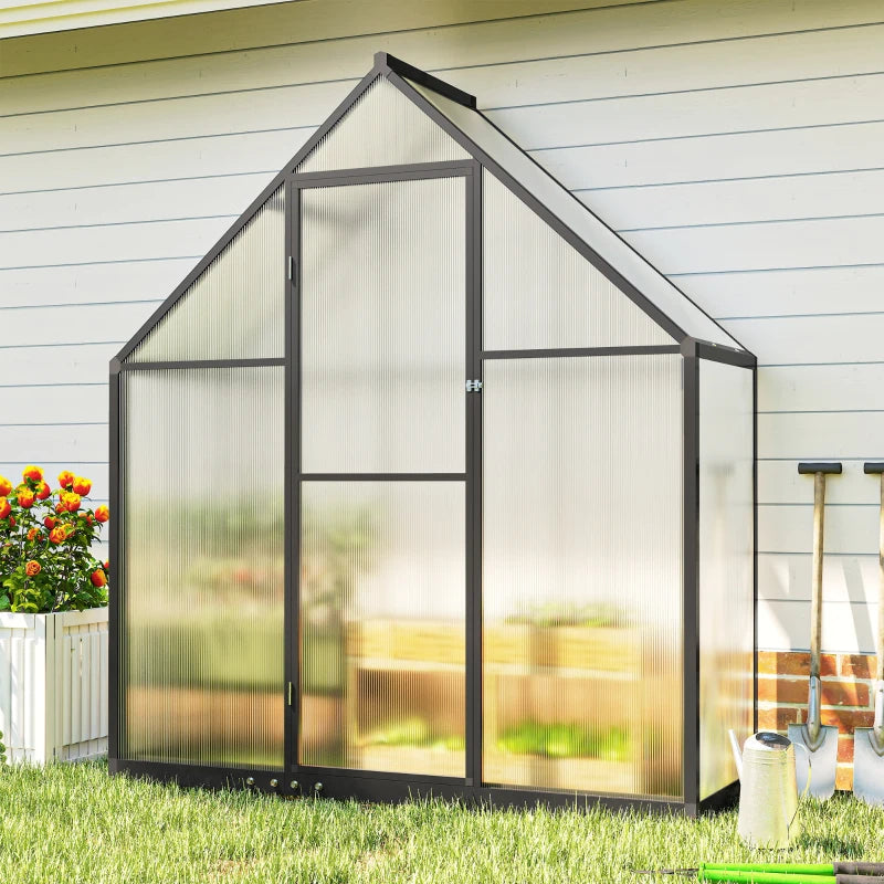 Polycarbonate Greenhouse Walk-in Greenhouse with Swing Door and Adjustable Window, 5.5 x 2ft, Black