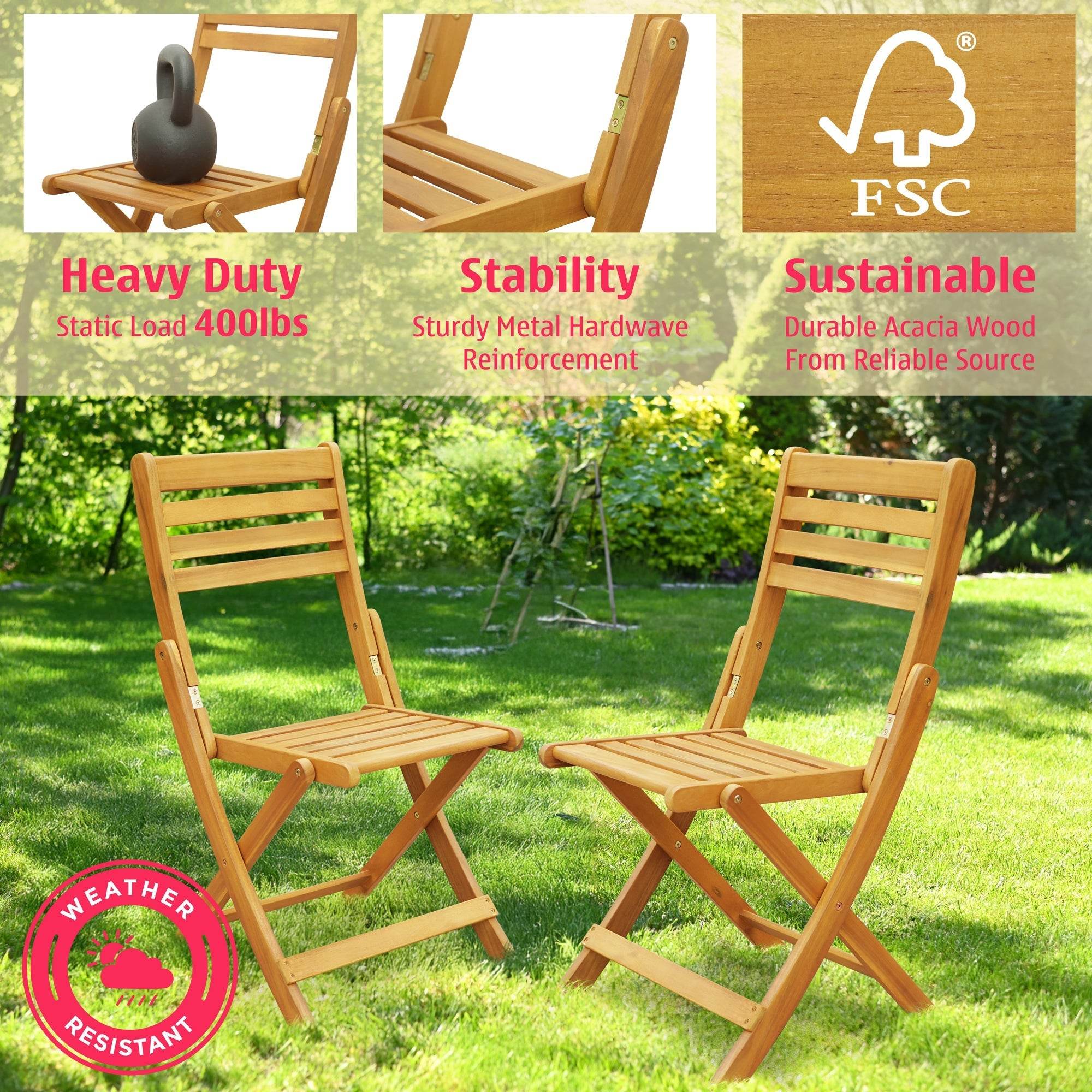 Tranquillo Anya Acacia Wood Folding Chairs Set of 2 
