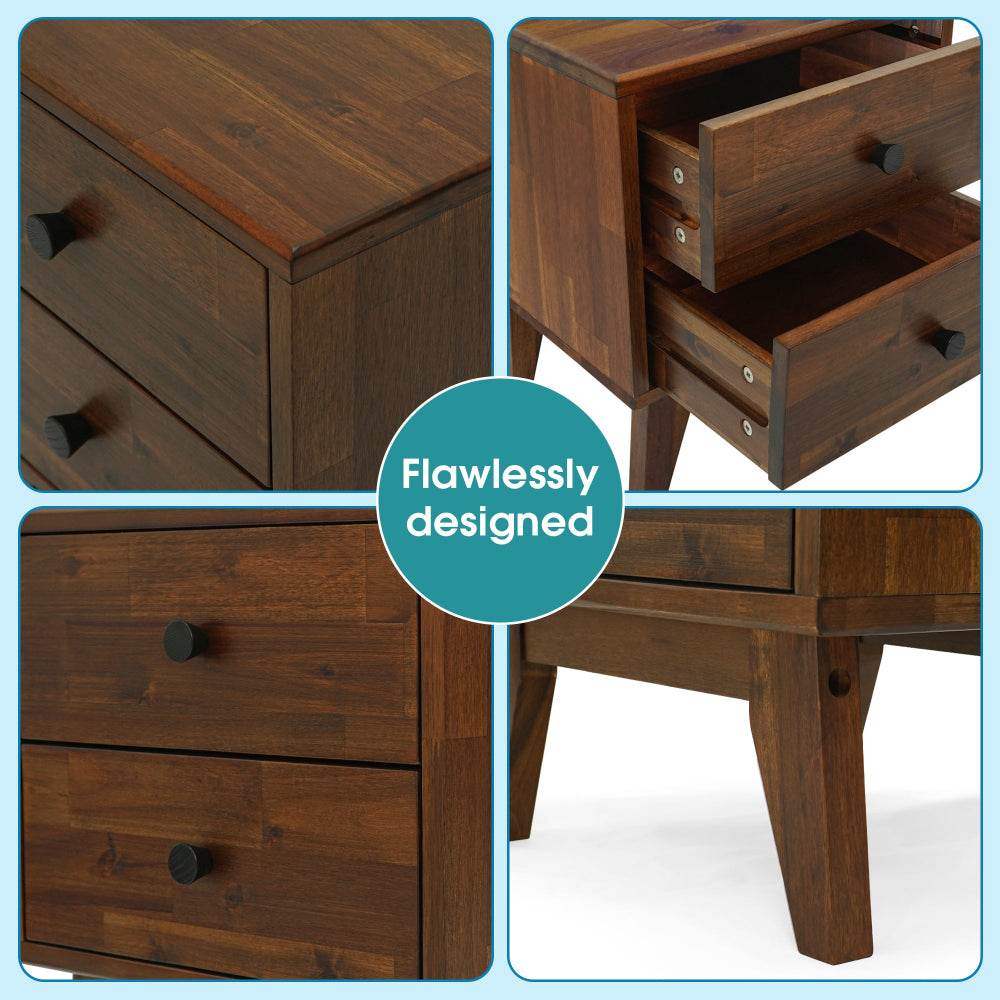 Silvia 2-Drawer Solid Wood Nightstand 