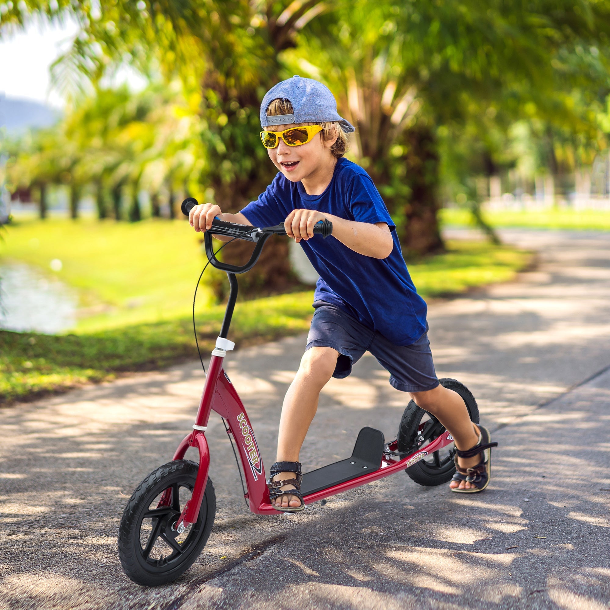 HOMCOM Kids Scooter Street Bike Bicycle for Teens Ride on Toy w/ 12'' Tire for 5+ Year Old Red 