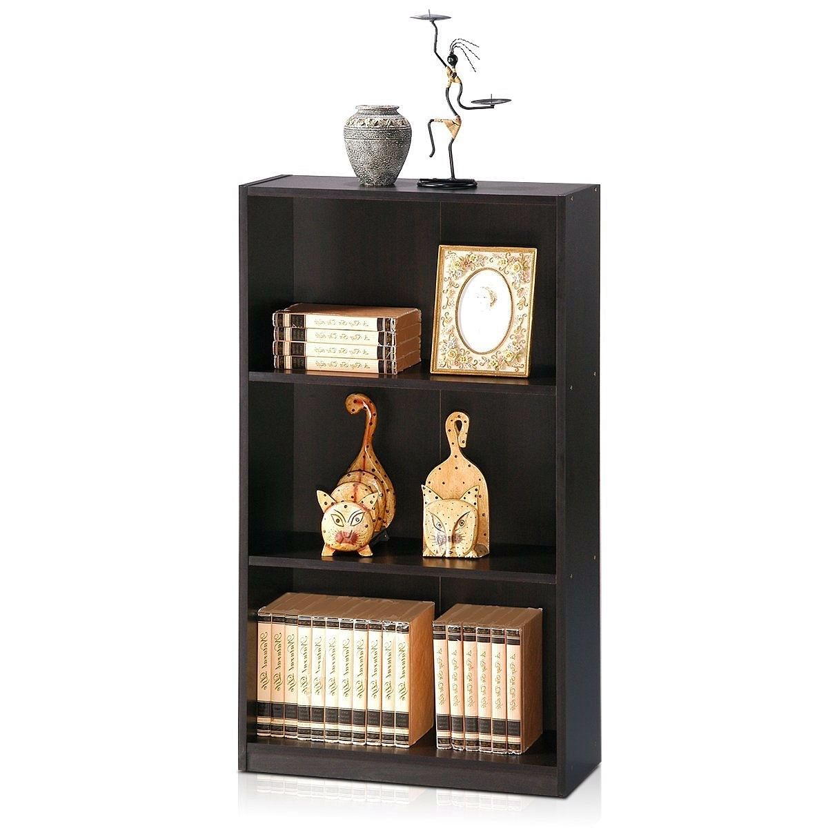 Modern 3-Shelf Bookcase in Espresso Wood Finish - Free Shipping