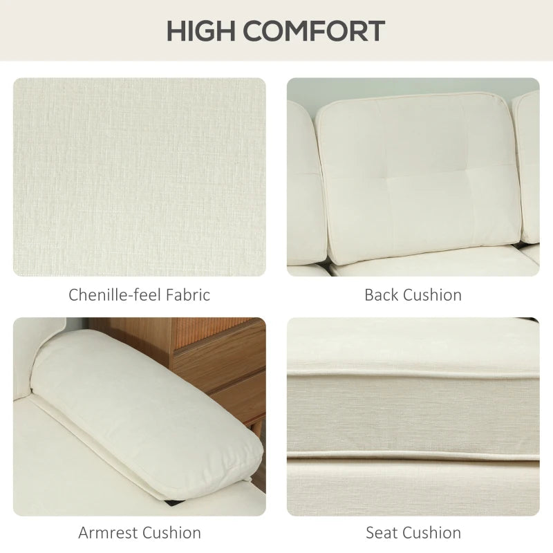 Modern Corner Couch with Right Chaise Lounge, Tufted 3-Seater Sofa with Wooden Legs for Living Room, Cream White