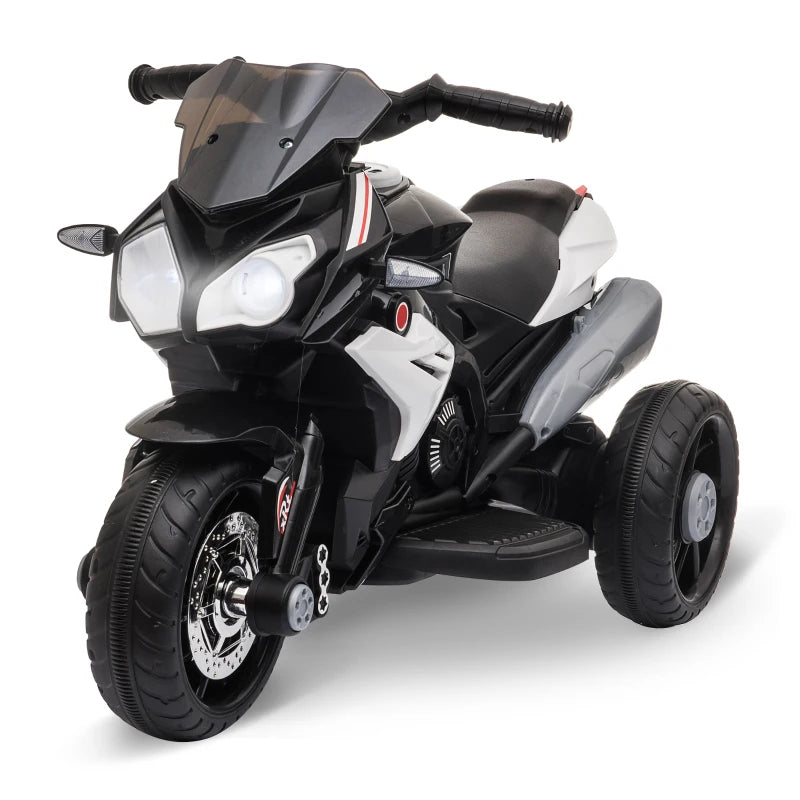 Qaba Kids Electric Motorcycle Ride-On Toy with 3 Wheels, Music, Horn, Lights, Black