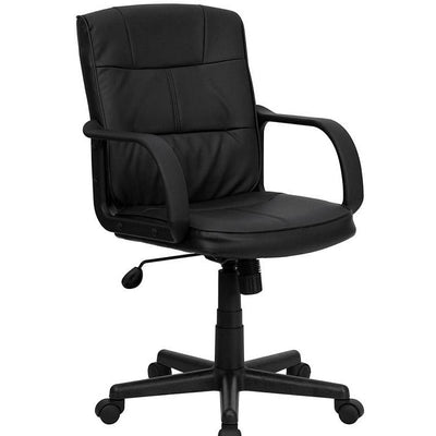 Black Mid-Back Polyurethane & Leather Office Chair with Nylon Arms - Free Shipping 