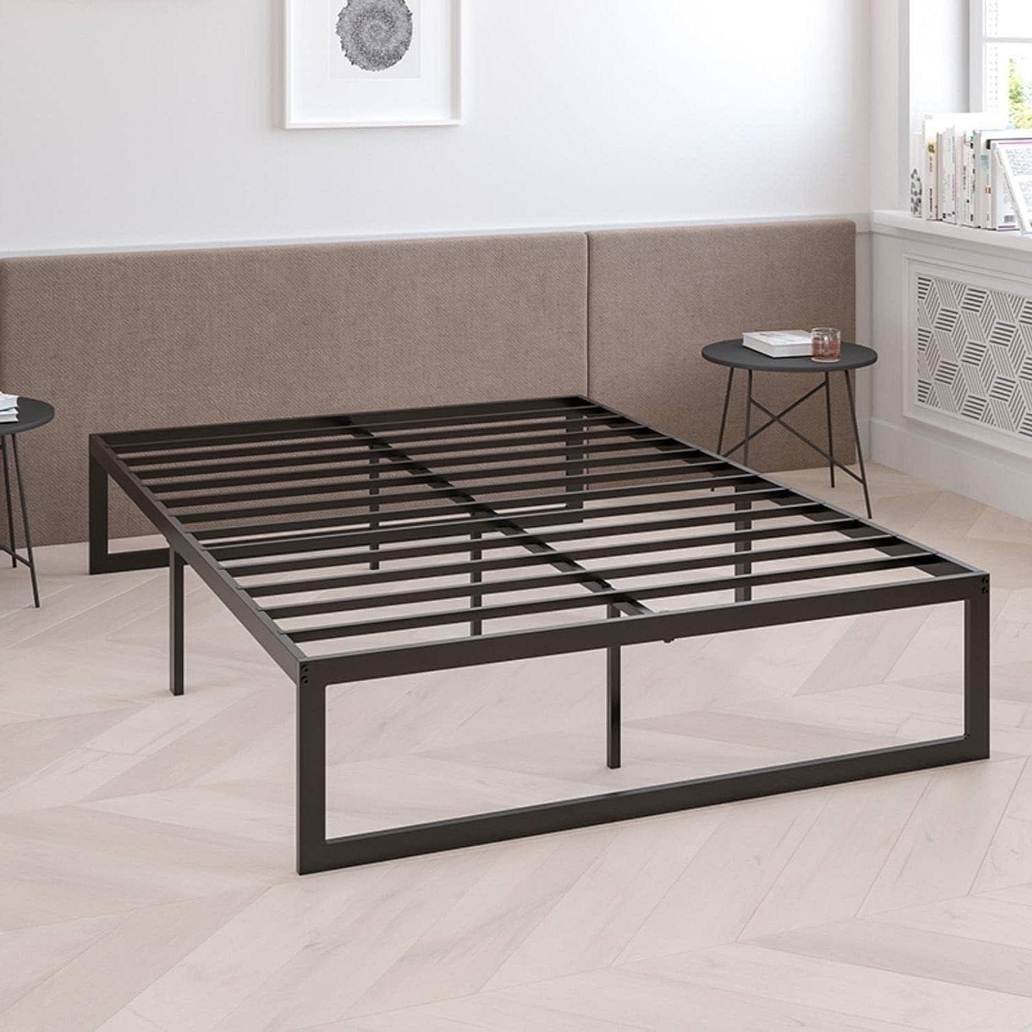 Queen Size 14 Inch High Heavy Duty Black Metal Platform Bed Frame - Free Shipping