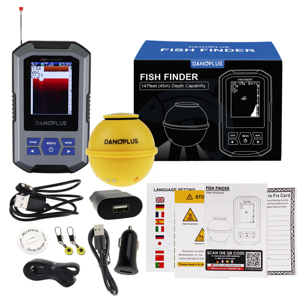 FFW-335 Wireless Fish Finder Sonar, 2.4" Color TFT LCD, 656 ft Wireless Range, 147 ft Depth Detection with Fish Alarm
