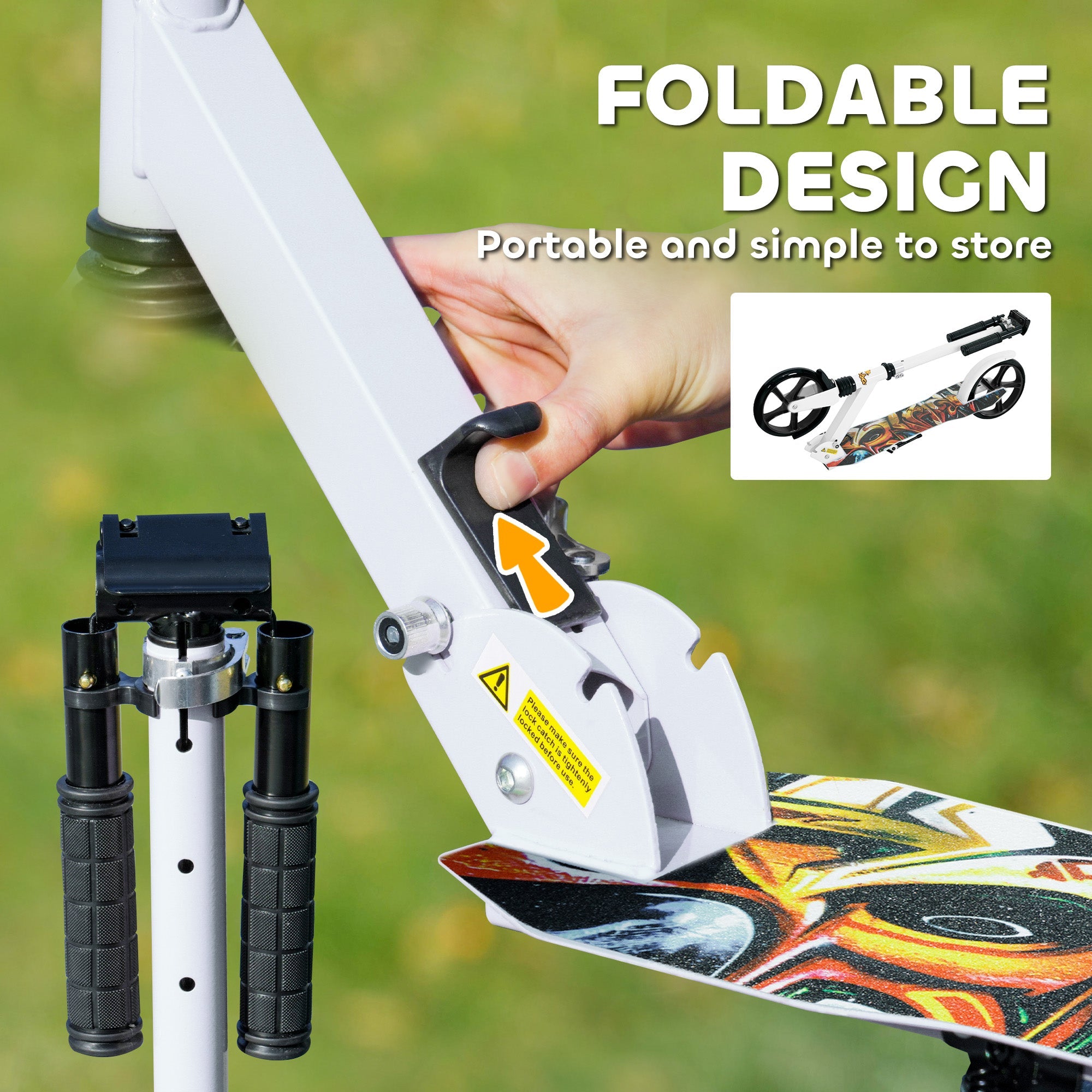 Qaba Kick Scooter for Kids Ages 6-12 with Adjustable Height, Rear-Fender Brake, 200mm Big Wheel, Foldable Design, White 