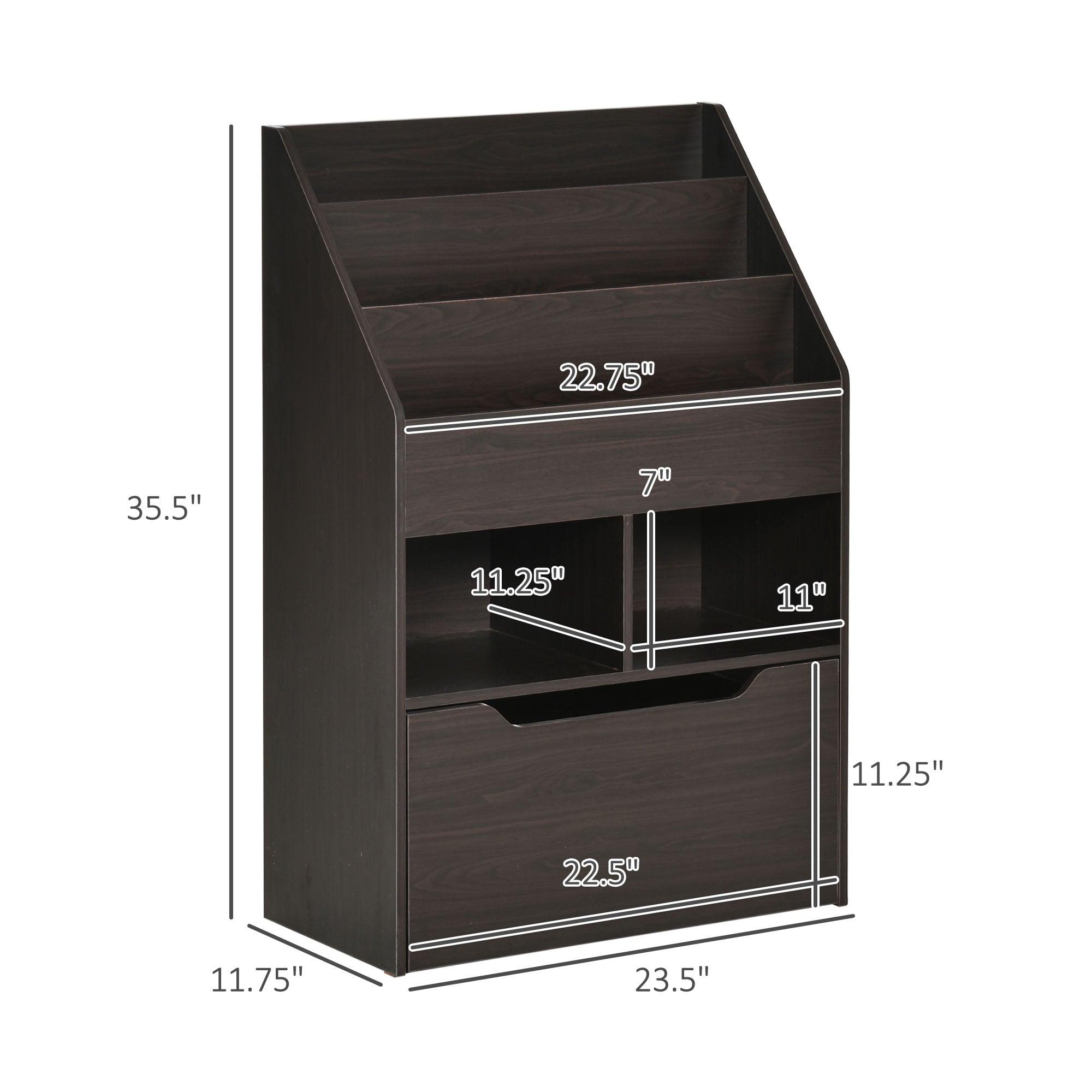 HOMCOM Kids Bookcase Multi Shelf Rack Organizer Storage Drawer Reading Nook Classroom Bedroom Playroom Brown 