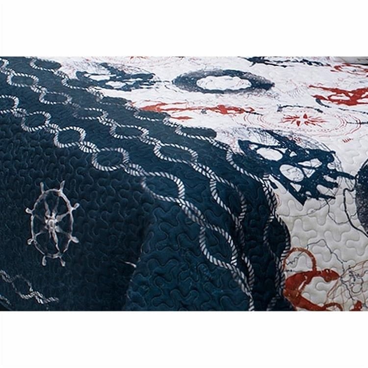 Full/Queen Modern Coastal Anchor Polyester Reversible Quilt Set - Free Shipping