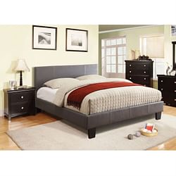 Full size Platform Bed with Headboard Upholstered in Gray Faux Leather - Free Shipping 