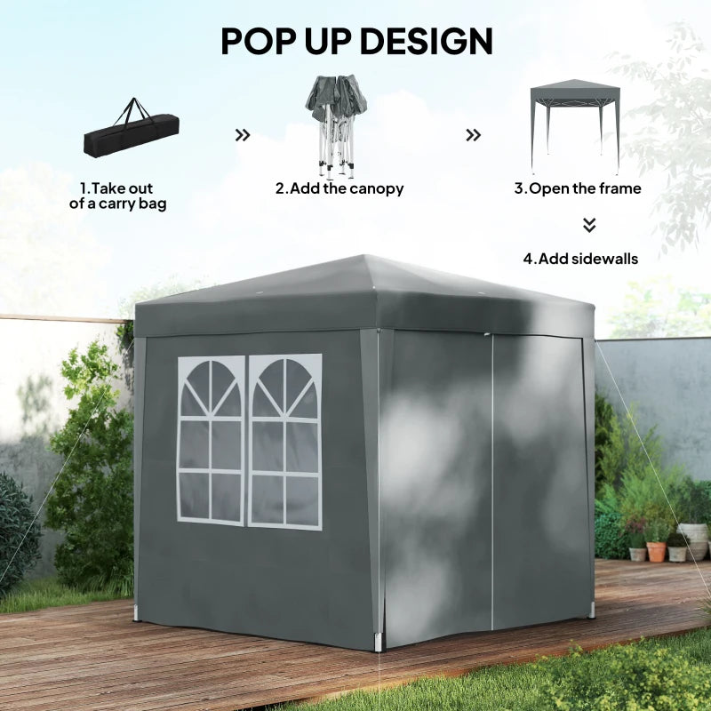 6.6'x6.6' Pop Up Canopy Tent with Sidewalls, Instant Sun Shelter Camping Gazebo with Carry Bag, Grey