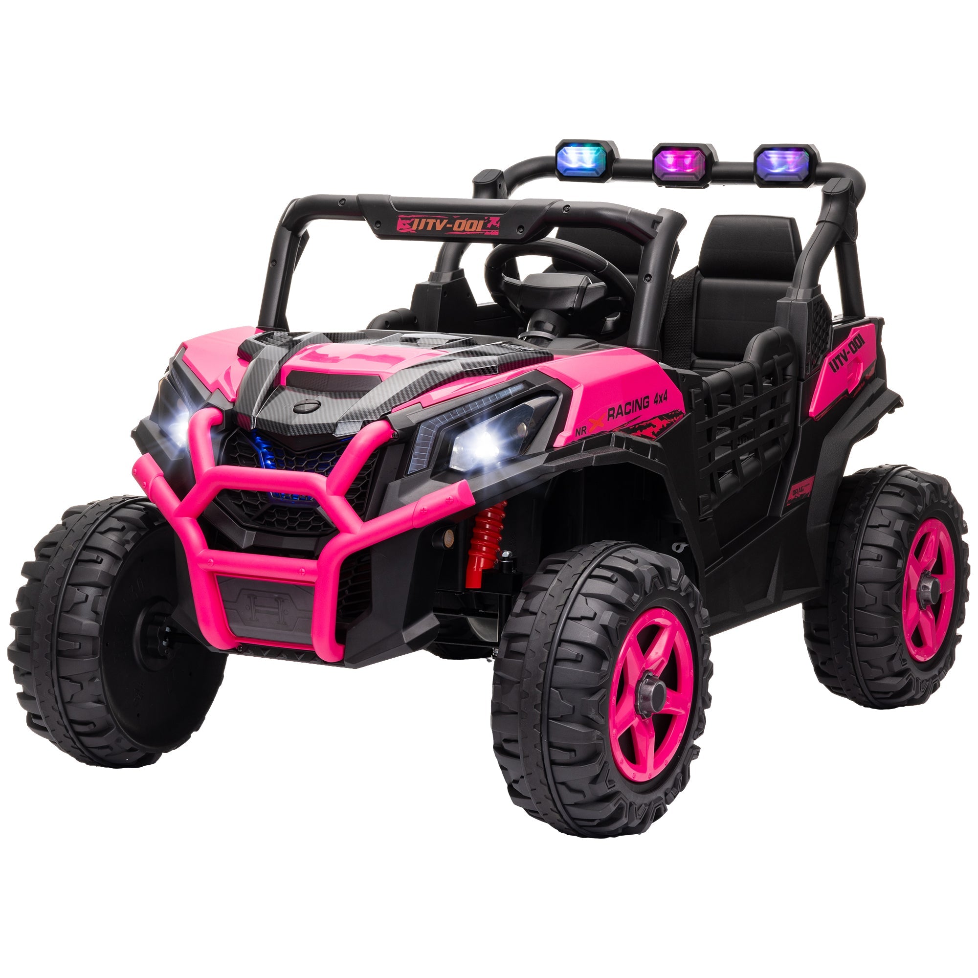 Qaba 2 Seater 24V Electric Car for Kids w/ Remote Control, 3 Speed, LED Lights, Music, Horn, Spring Suspension, Pink 