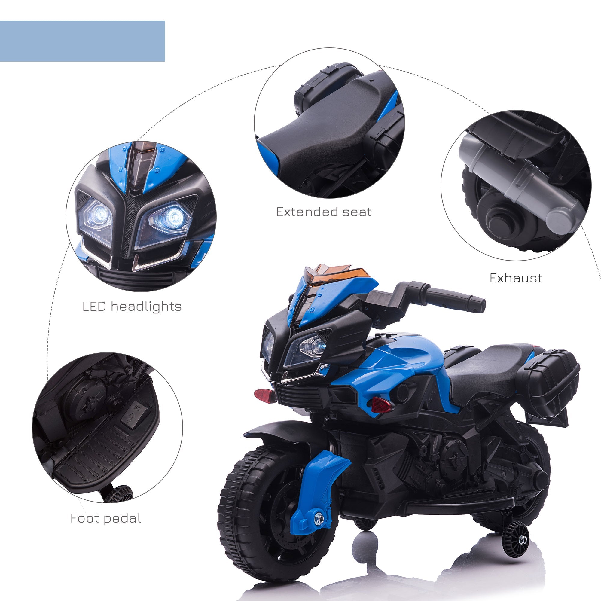 Aosom Kids Ride On Motorcycle, 6V Electric Battery Powered Dirt Bike w/ Training Wheels, Gift for Children Boys Girls Blue 