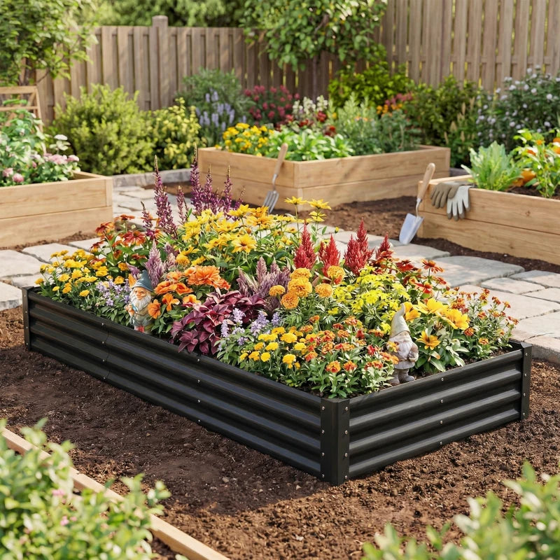 8 x 4 x 1ft Galvanized Raised Garden Bed, Reinforced Outdoor Planter Box with Open Bottom, Black