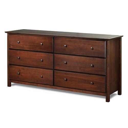 Farmhouse Solid Pine Wood 6 Drawer Dresser in Cherry Finish - Free Shipping