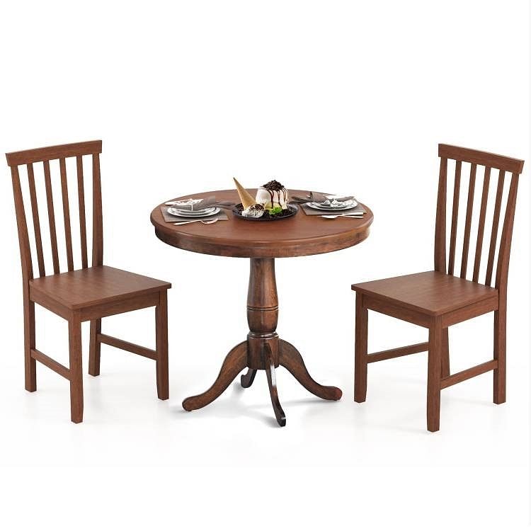 3-Piece Traditional Round Dining Table and 2 Chairs Set in Walnut Wood Finish - Free Shipping 