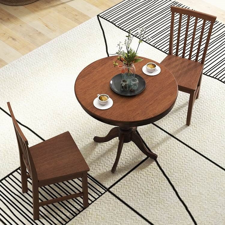 3-Piece Traditional Round Dining Table and 2 Chairs Set in Walnut Wood Finish - Free Shipping 