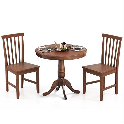 3-Piece Traditional Round Dining Table and 2 Chairs Set in Walnut Wood Finish - Free Shipping