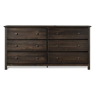 Farmhouse Solid Pine Wood 6 Drawer Dresser in Espresso Finish - Free Shipping 