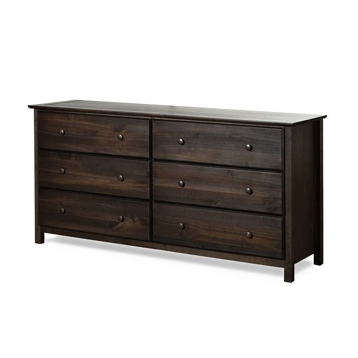 Farmhouse Solid Pine Wood 6 Drawer Dresser in Espresso Finish - Free Shipping