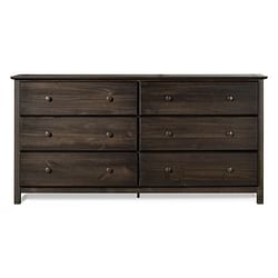 Farmhouse Solid Pine Wood 6 Drawer Dresser in Espresso Finish - Free Shipping