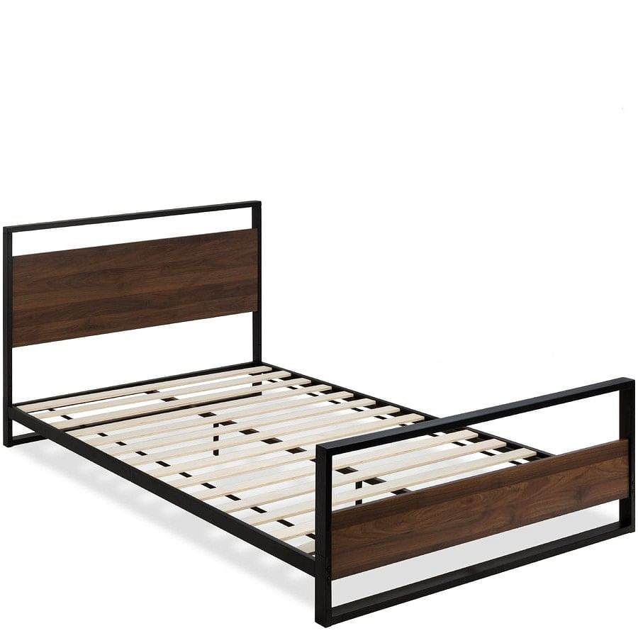 Queen size Farmhouse Metal Wood Platform Bed Frame with Headboard Footboard - Free Shipping 