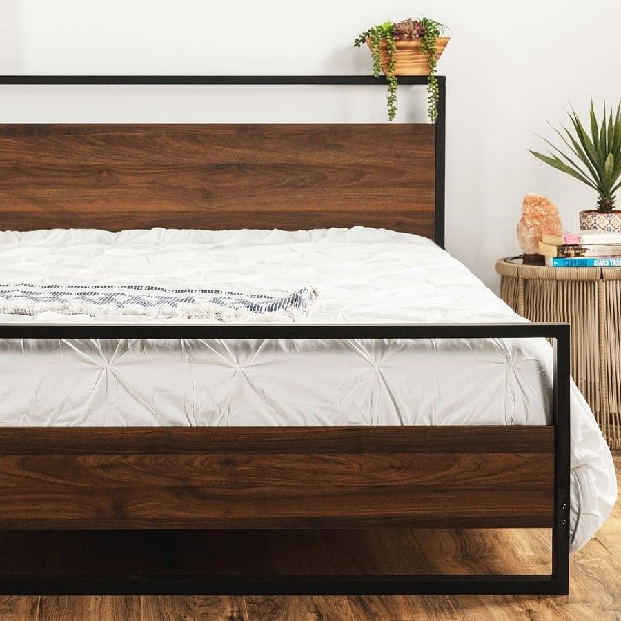 Queen size Farmhouse Metal Wood Platform Bed Frame with Headboard Footboard - Free Shipping