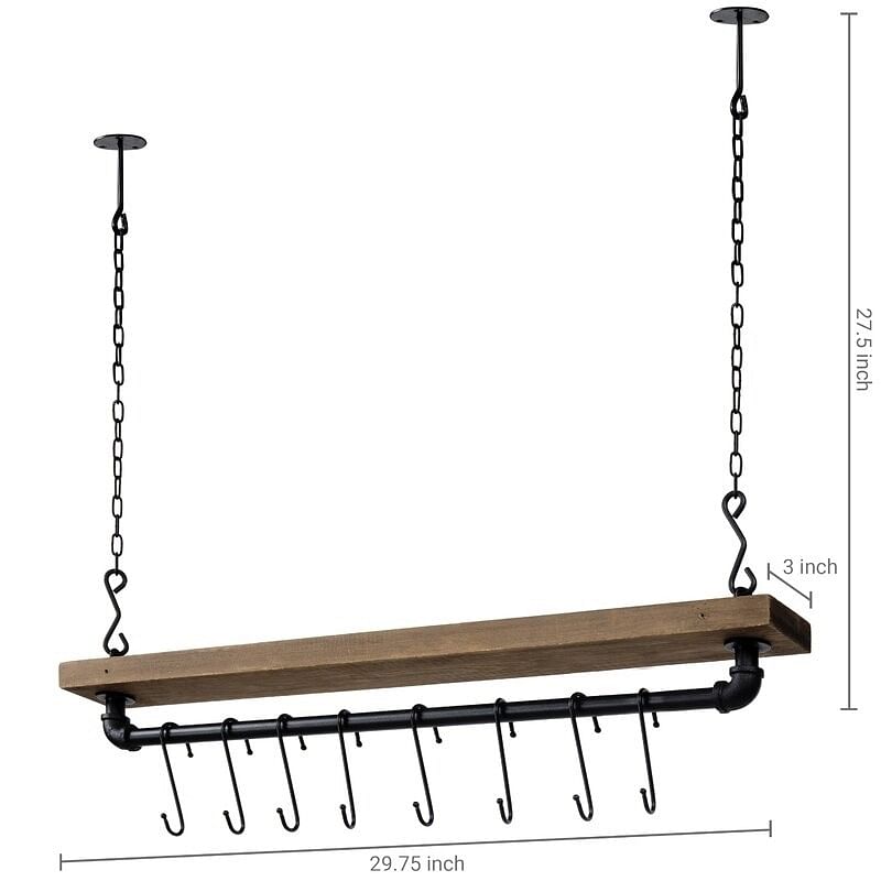FarmHome Rustic Industrial 8 S-Hooks Ceiling Mounted Hanging Pot Rack - Free Shipping 